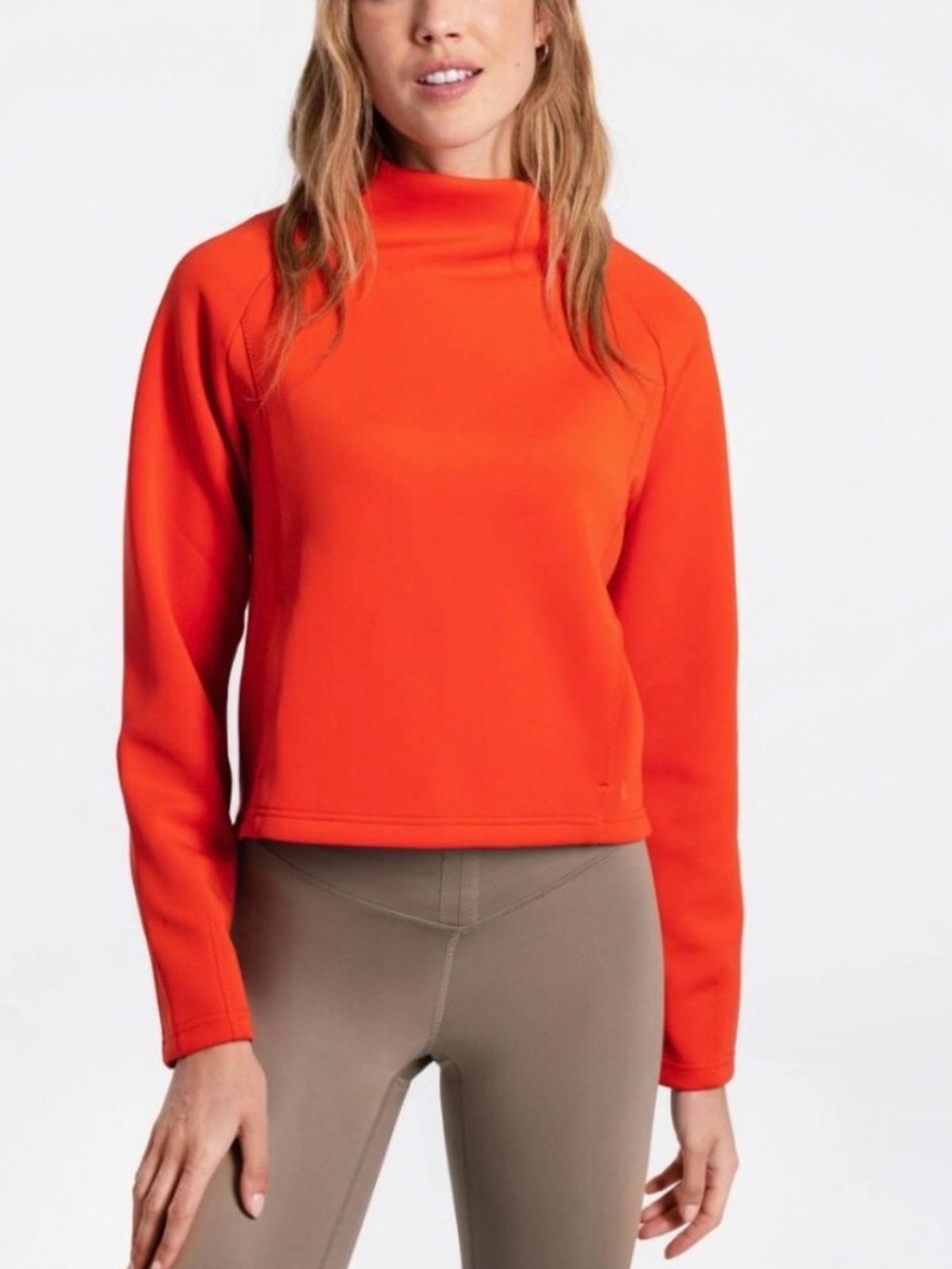 Lolë Spacer Funnel Cropped High-Neck Active Pullover - Orange Size small